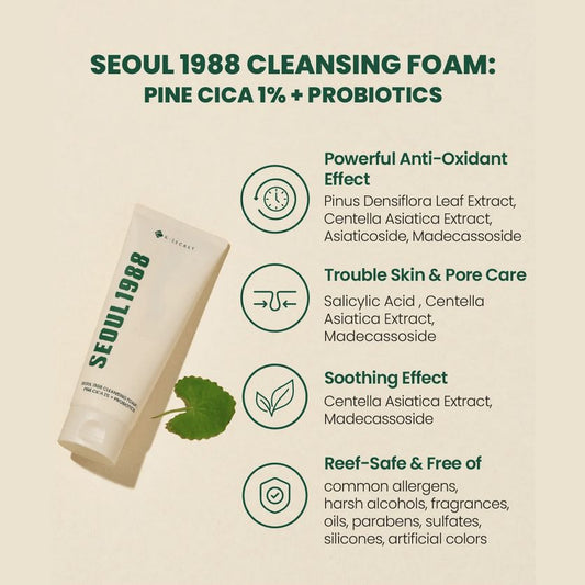 K-SECRET SEOUL 1988 Cleansing Foam: Pine Cica 1% + Probiotics 150ml